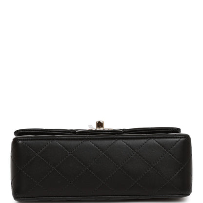 Chanel Mini Rectangular Flap Bag with Top Handle Black Lambskin Light Gold Hardware