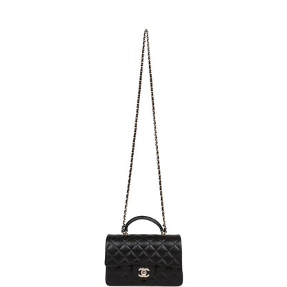 Chanel Mini Rectangular Flap Bag with Top Handle Black Lambskin Light Gold Hardware