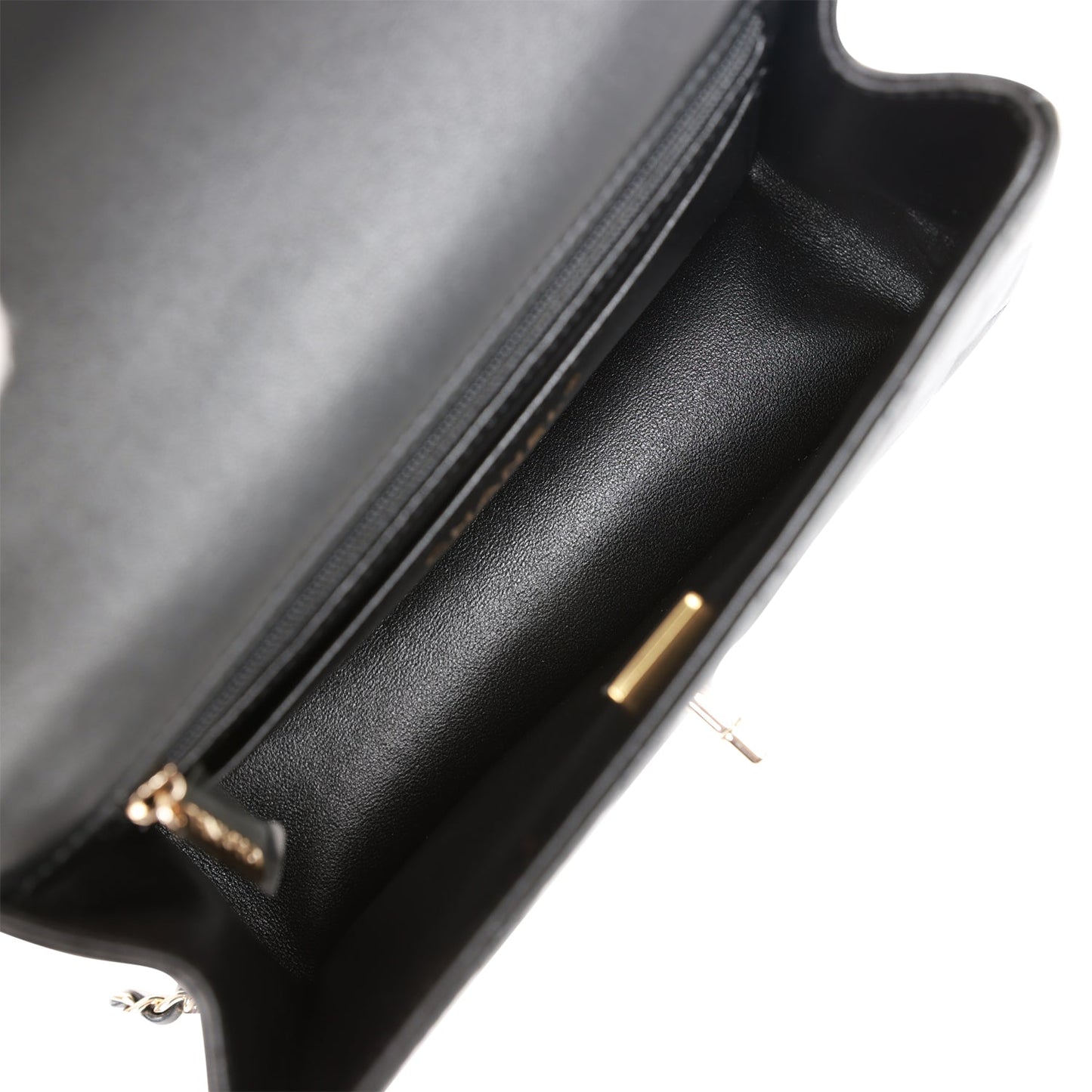 Chanel Mini Rectangular Flap Bag with Top Handle Black Lambskin Light Gold Hardware