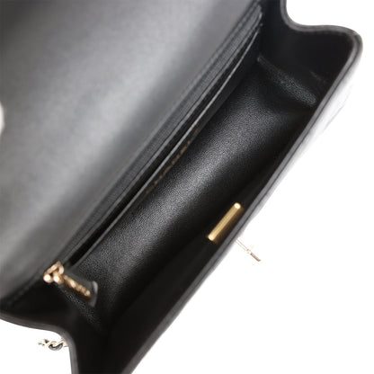 Chanel Mini Rectangular Flap Bag with Top Handle Black Lambskin Light Gold Hardware