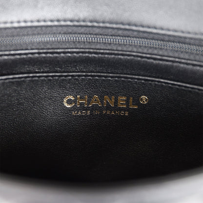 Chanel Mini Rectangular Flap Bag with Top Handle Black Lambskin Light Gold Hardware