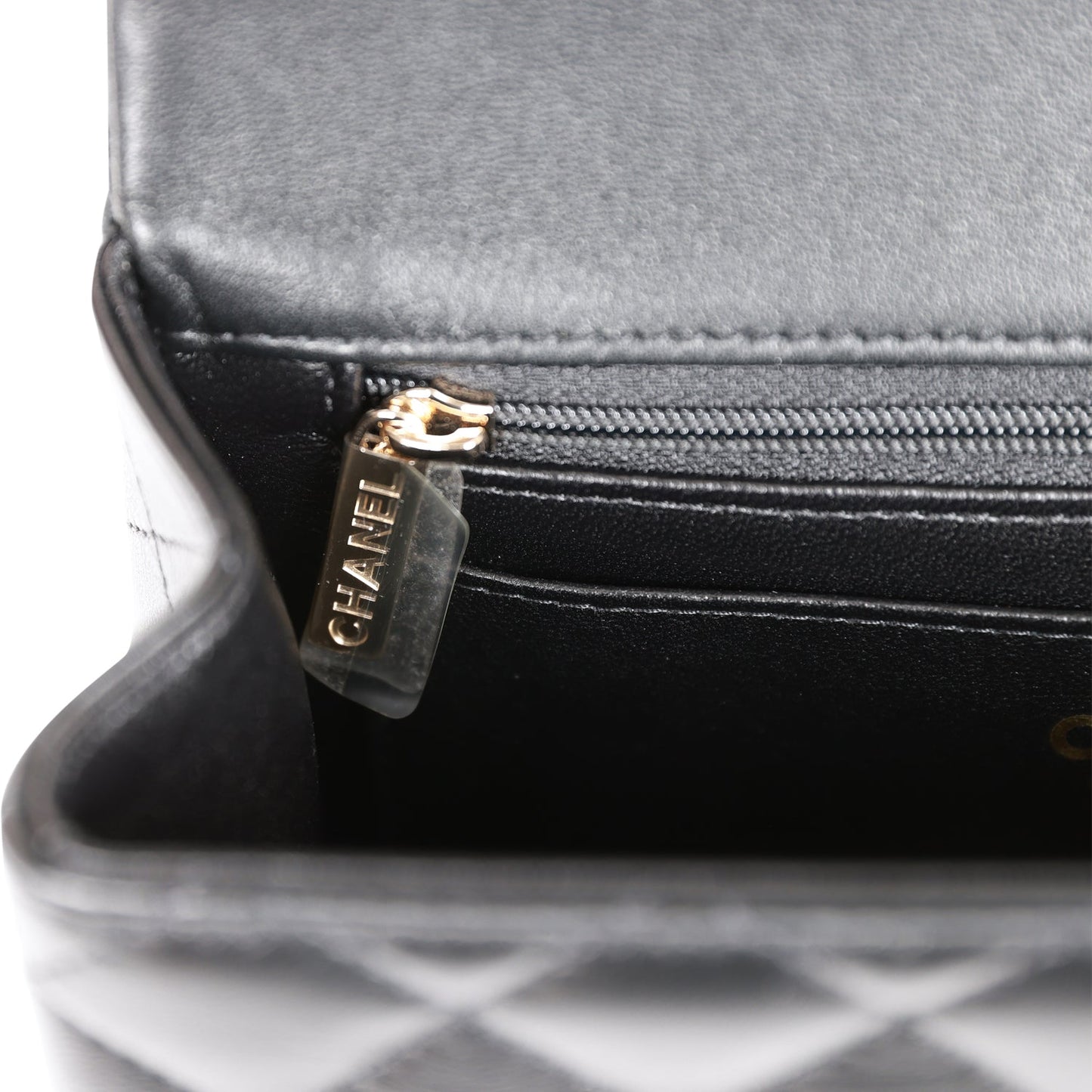 Chanel Mini Rectangular Flap Bag with Top Handle Black Lambskin Light Gold Hardware