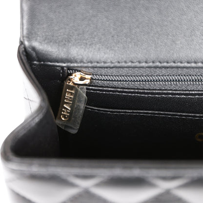 Chanel Mini Rectangular Flap Bag with Top Handle Black Lambskin Light Gold Hardware