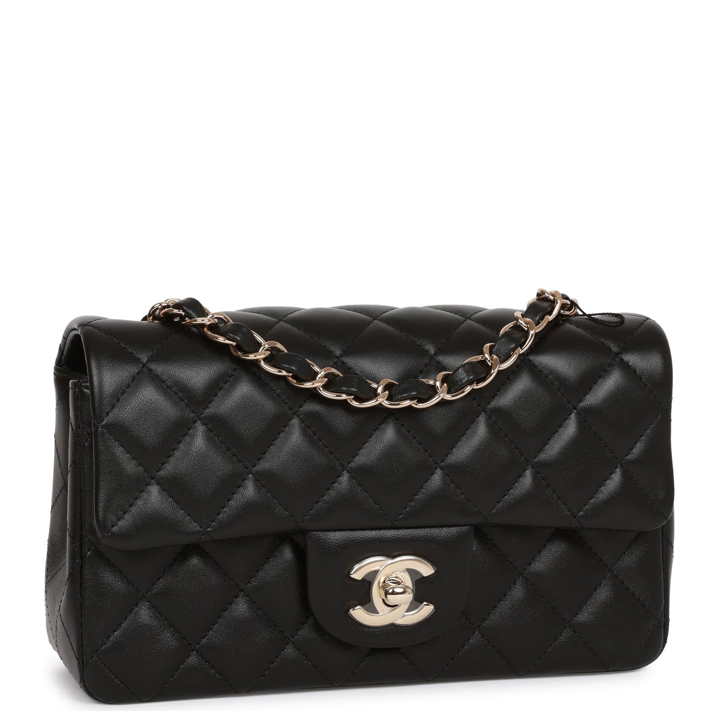 Chanel Mini Rectangular Flap Bag Black Lambskin Light Gold Hardware