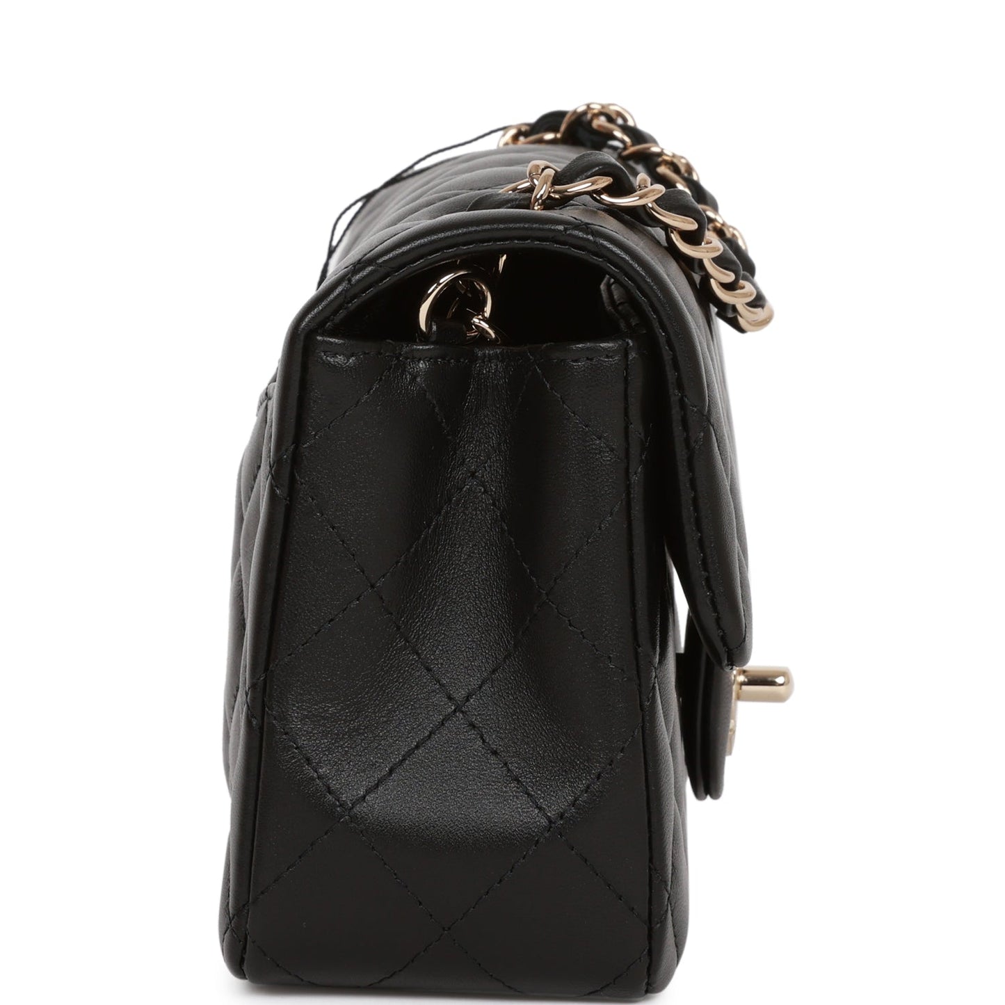 Chanel Mini Rectangular Flap Bag Black Lambskin Light Gold Hardware