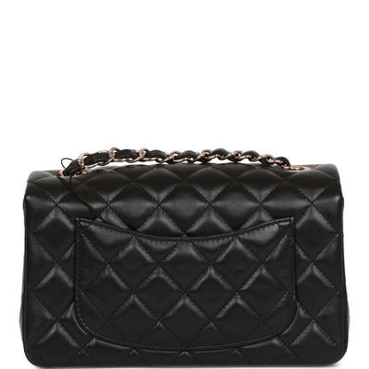 Chanel Mini Rectangular Flap Bag Black Lambskin Light Gold Hardware