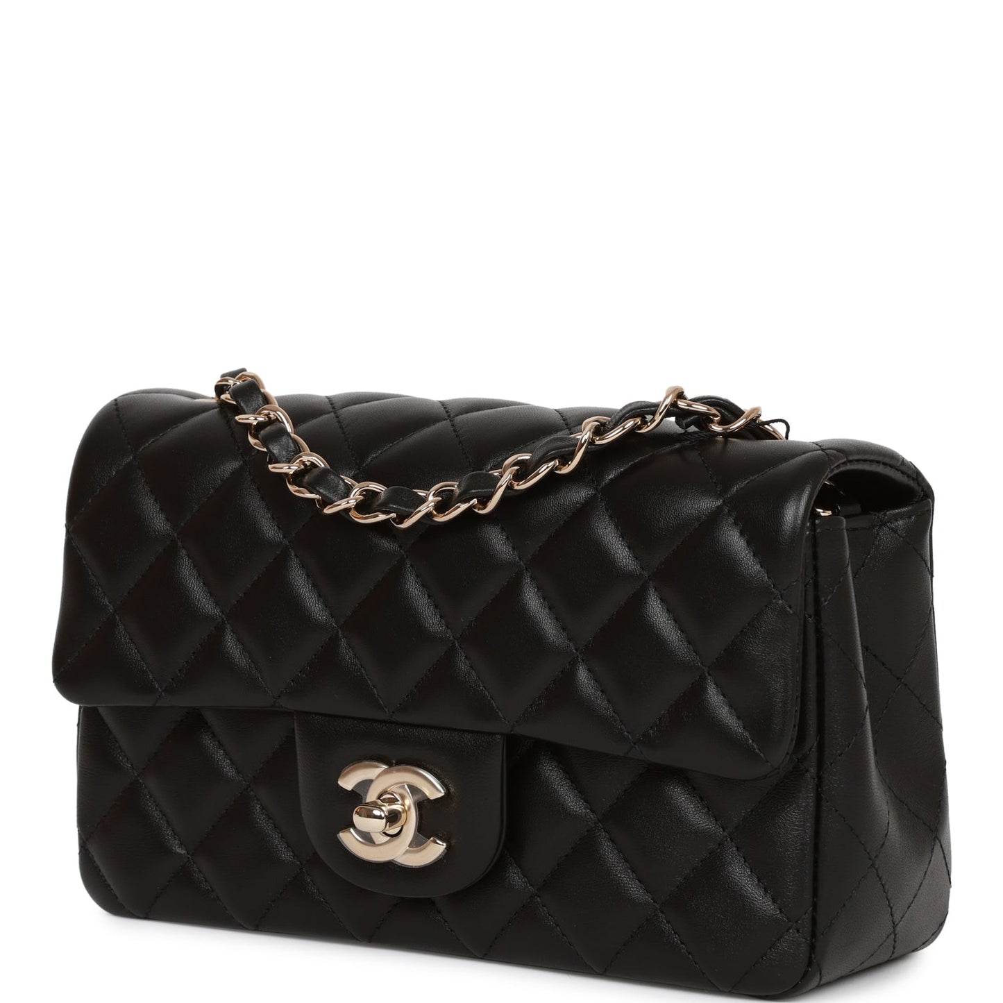 Chanel Mini Rectangular Flap Bag Black Lambskin Light Gold Hardware
