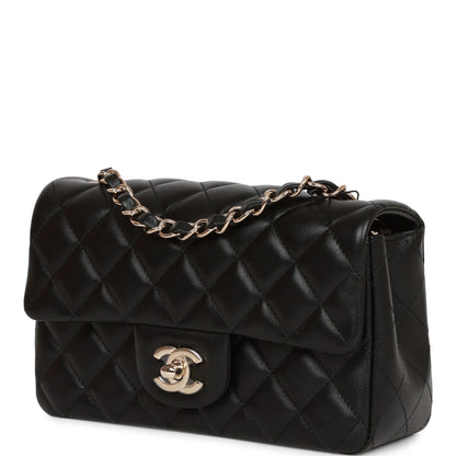 Chanel Mini Rectangular Flap Bag Black Lambskin Light Gold Hardware