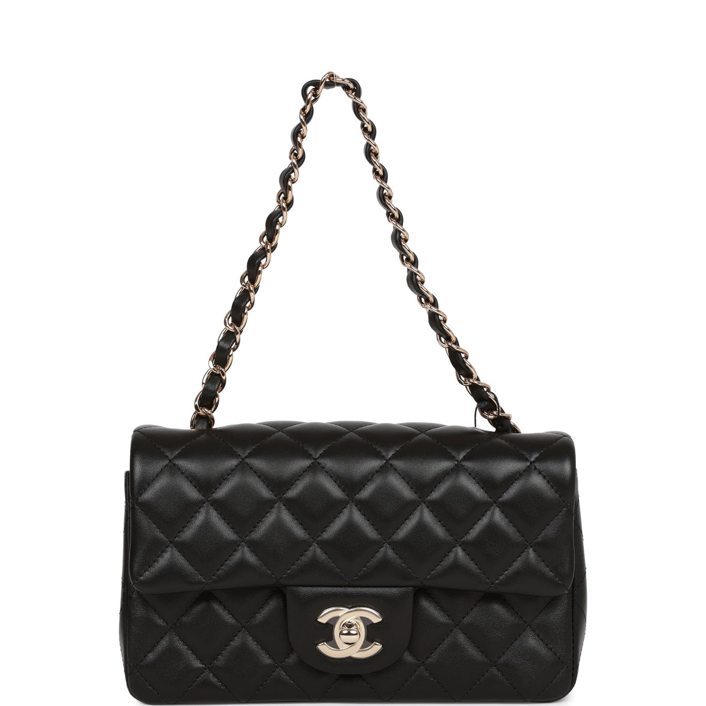 Chanel Mini Rectangular Flap Bag Black Lambskin Light Gold Hardware