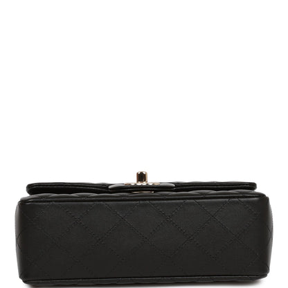 Chanel Mini Rectangular Flap Bag Black Lambskin Light Gold Hardware