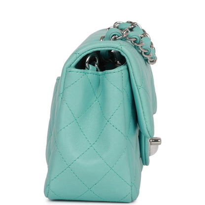 Chanel Mini Rectangular Flap Bag Turquoise Lambskin Silver Hardware