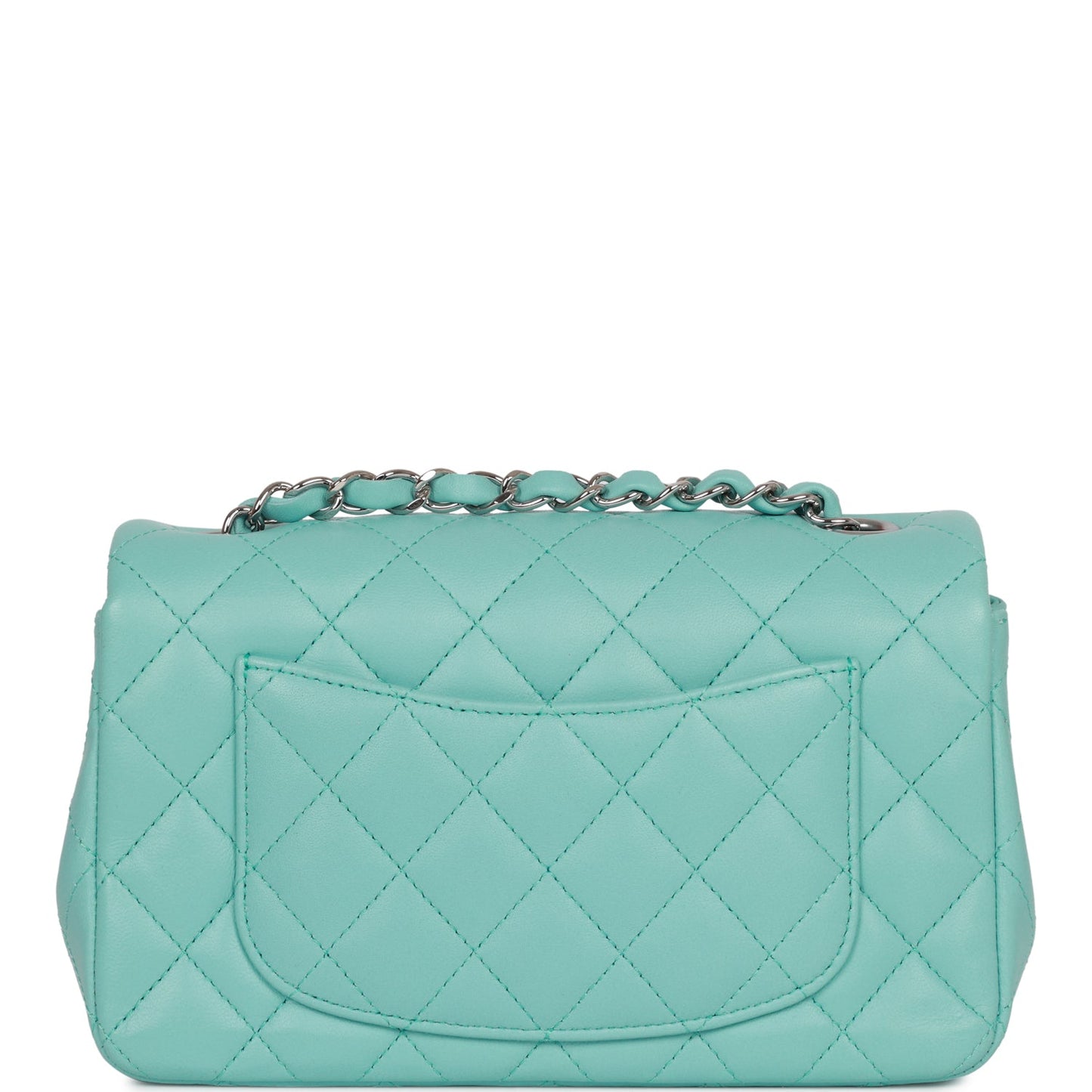 Chanel Mini Rectangular Flap Bag Turquoise Lambskin Silver Hardware