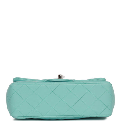 Chanel Mini Rectangular Flap Bag Turquoise Lambskin Silver Hardware