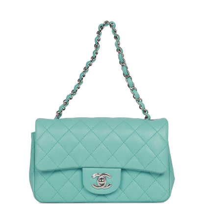 Chanel Mini Rectangular Flap Bag Turquoise Lambskin Silver Hardware