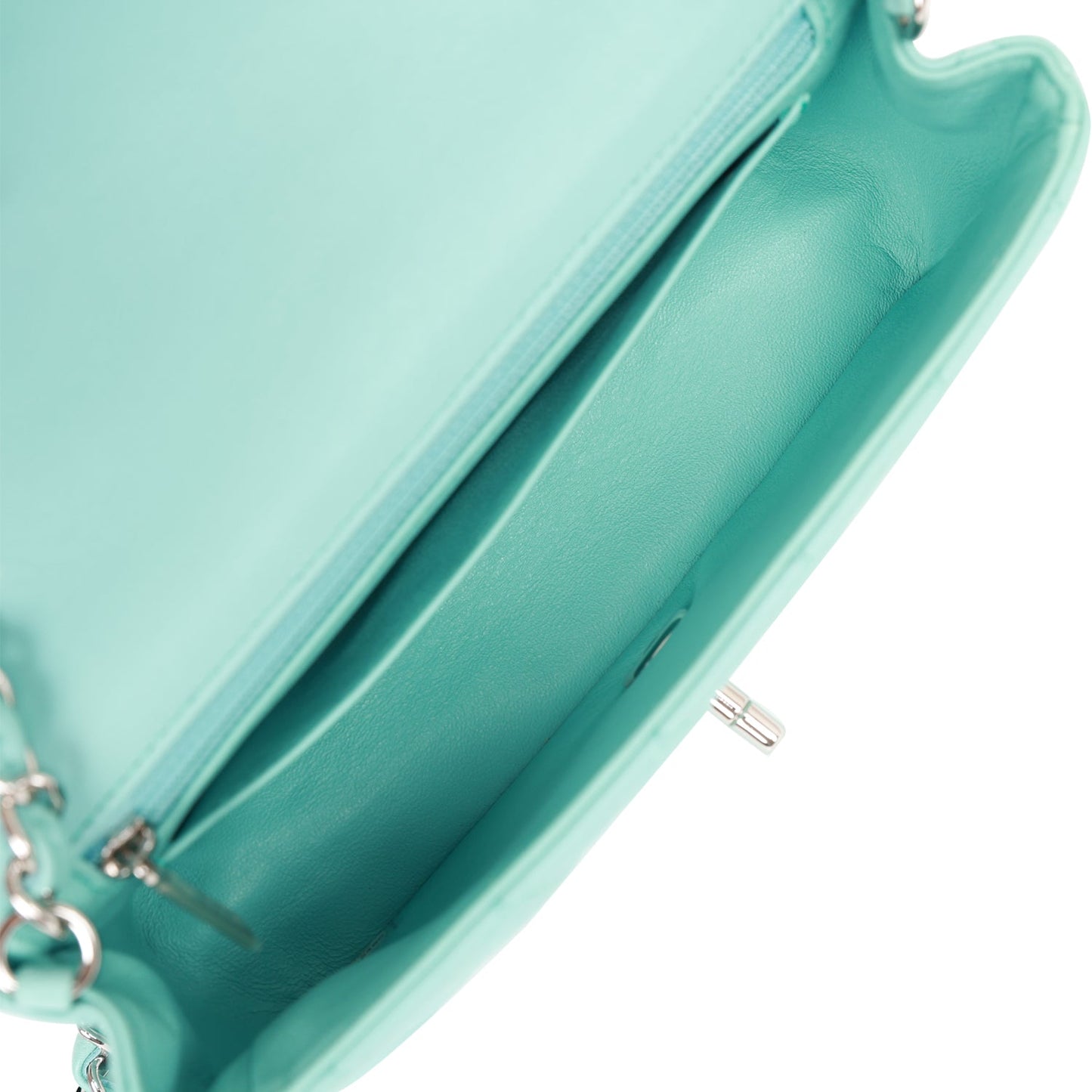 Chanel Mini Rectangular Flap Bag Turquoise Lambskin Silver Hardware