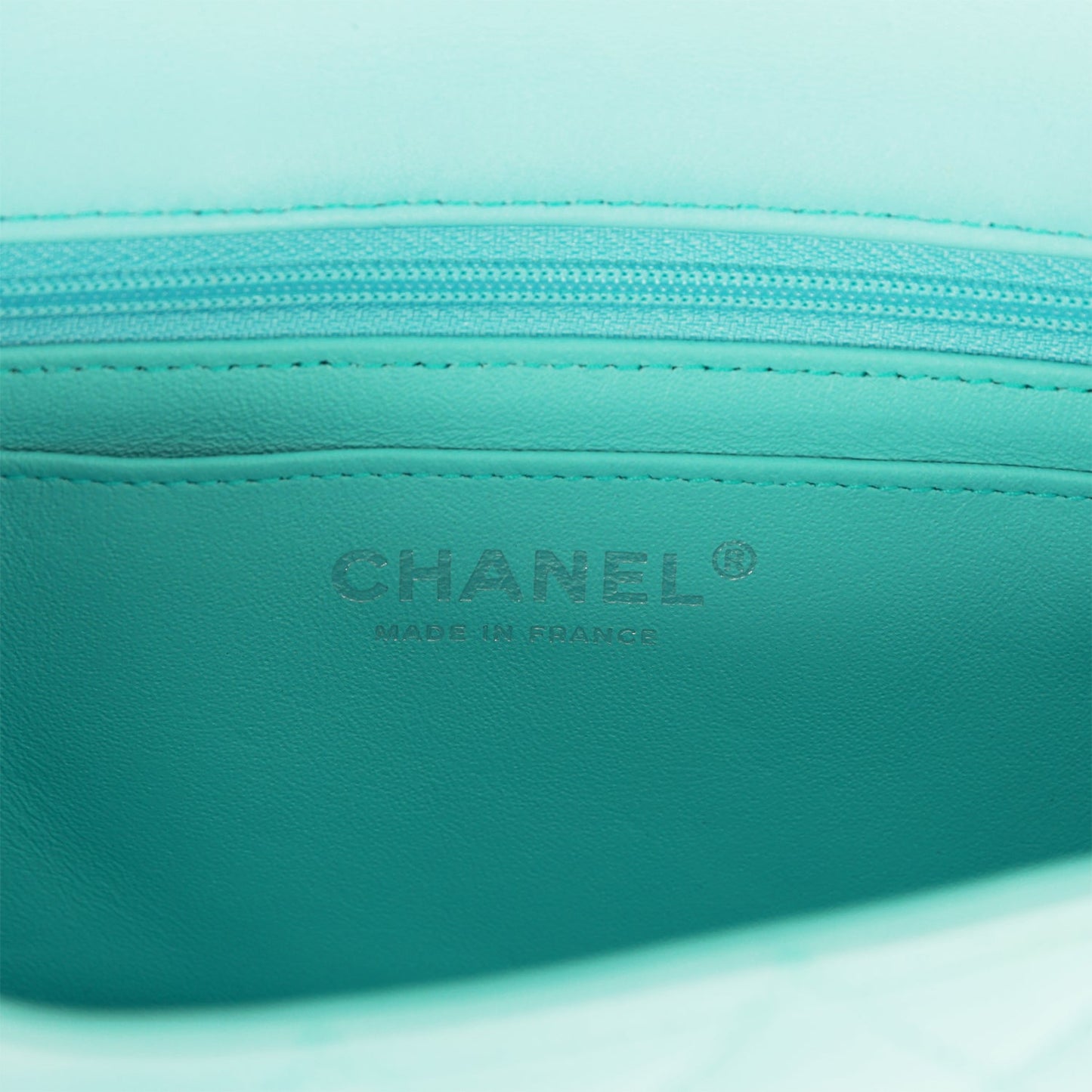 Chanel Mini Rectangular Flap Bag Turquoise Lambskin Silver Hardware