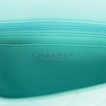 Chanel Mini Rectangular Flap Bag Turquoise Lambskin Silver Hardware