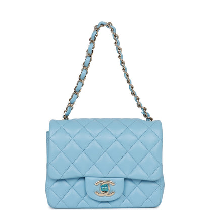 Chanel Mini Square Flap Bag Blue Lambskin Light Gold Hardware