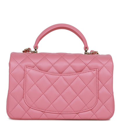 Chanel Mini Rectangular Flap with Top Handle Dark Pink Lambskin Light Gold Hardware