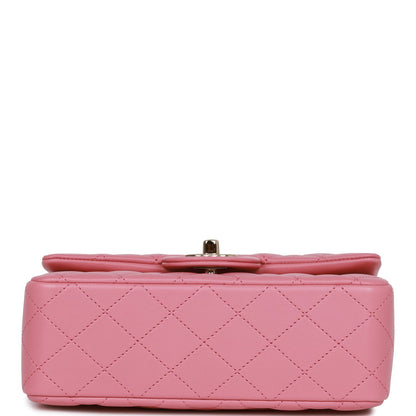 Chanel Mini Rectangular Flap with Top Handle Dark Pink Lambskin Light Gold Hardware