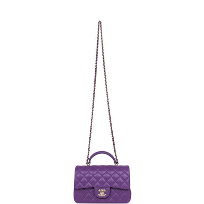 Chanel Mini Rectangular Flap with Top Handle Purple Lambskin Light Gold Hardware