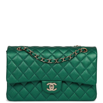 Chanel Medium Classic Double Flap Bag Green Metallic Caviar Light Gold Hardware
