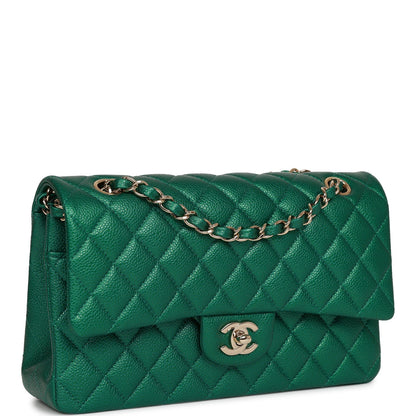 Chanel Medium Classic Double Flap Bag Green Metallic Caviar Light Gold Hardware