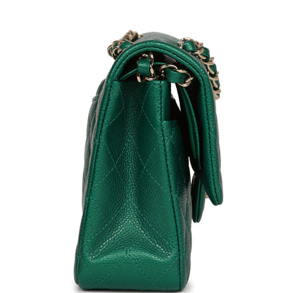 Chanel Medium Classic Double Flap Bag Green Metallic Caviar Light Gold Hardware