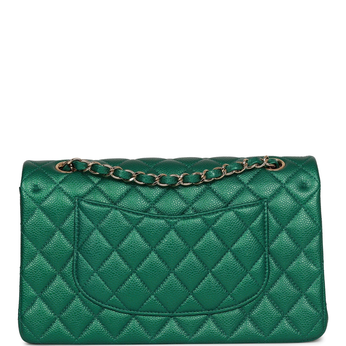 Chanel Medium Classic Double Flap Bag Green Metallic Caviar Light Gold Hardware