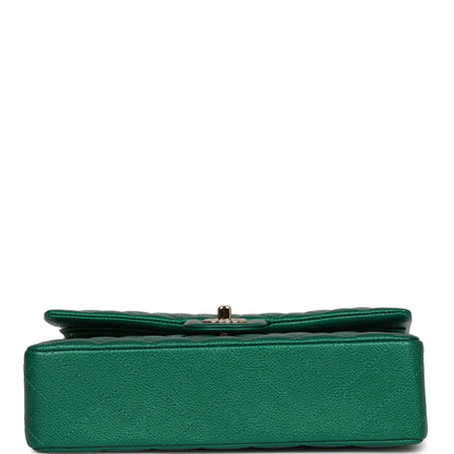 Chanel Medium Classic Double Flap Bag Green Metallic Caviar Light Gold Hardware