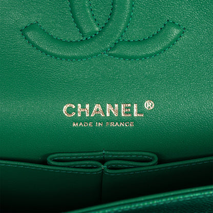 Chanel Medium Classic Double Flap Bag Green Metallic Caviar Light Gold Hardware