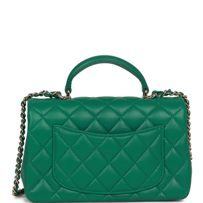 Chanel Mini Rectangular Flap with Top Handle Green Lambskin Light Gold Hardware