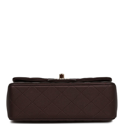 Chanel Mini Rectangular Flap Bag with Top Handle Burgundy Lambskin Light Gold Hardware
