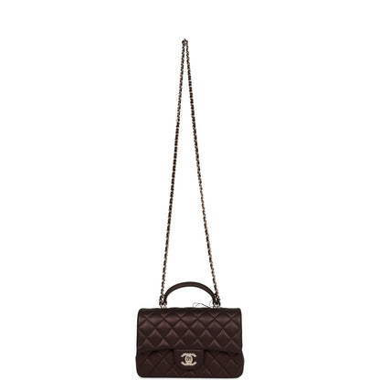Chanel Mini Rectangular Flap Bag with Top Handle Burgundy Lambskin Light Gold Hardware