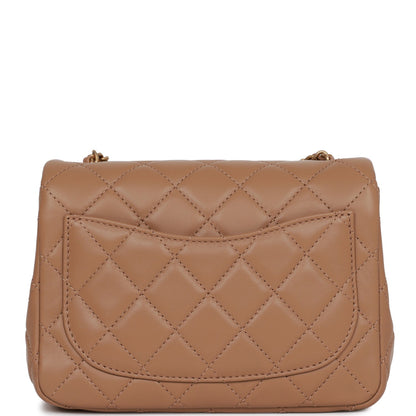Chanel Pearl Crush Mini Square Flap Bag Beige Lambskin Antique Gold Hardware