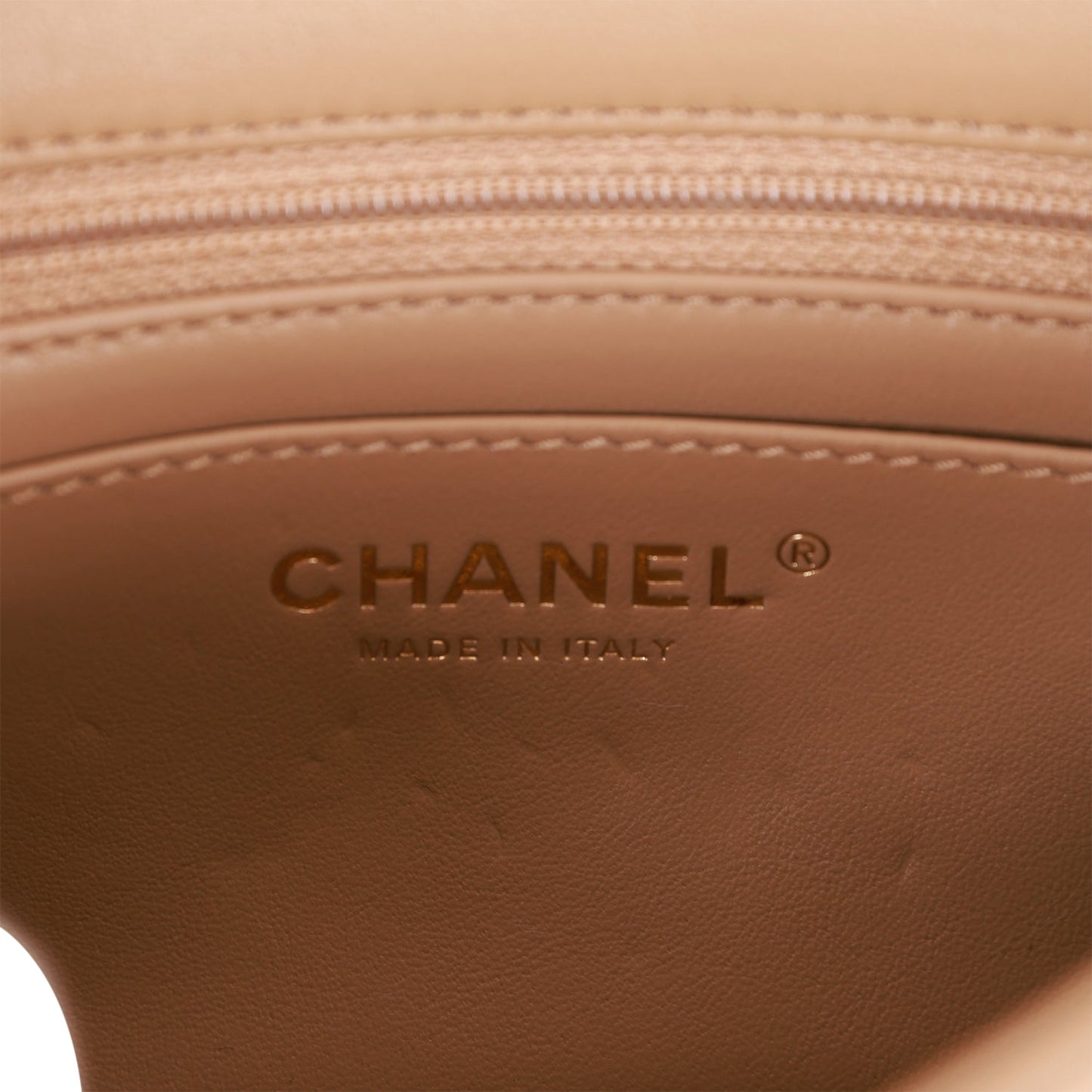 Chanel Pearl Crush Mini Square Flap Bag Beige Lambskin Antique Gold Hardware