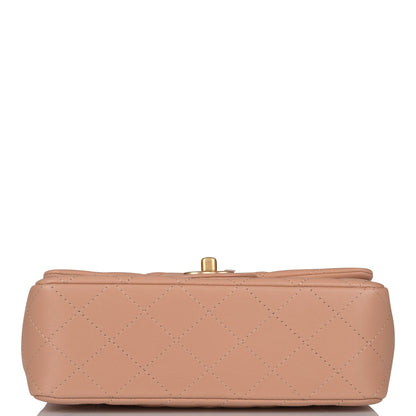 Chanel Mini Rectangular Flap with Top Handle Beige Lambskin Antique Gold Hardware