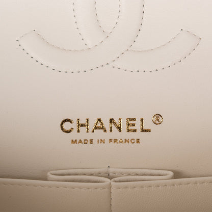 Chanel White Quilted Caviar Medium Classic Double Flap Bag Light Gold Hardware