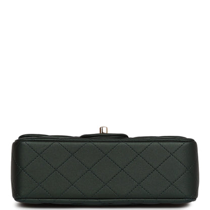 Chanel Mini Rectangular Flap with Top Handle Dark Green Lambskin Light Gold Hardware