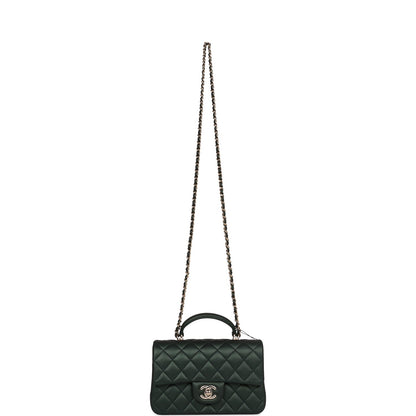 Chanel Mini Rectangular Flap with Top Handle Dark Green Lambskin Light Gold Hardware