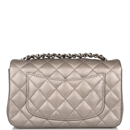 Chanel Mini Rectangular Flap Bag Ruthenium Metallic Lambskin Silver Hardware