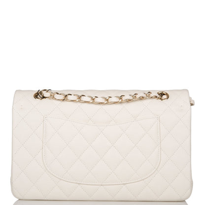 Chanel White Quilted Caviar Medium Classic Double Flap Bag Light Gold Hardware