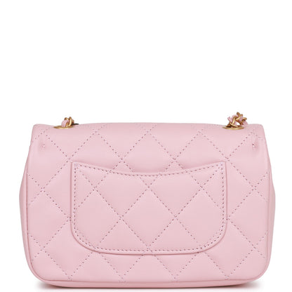 Chanel Mini Rectangular Flap Bag with Heart Chain Pink Lambskin Antique Gold Hardware