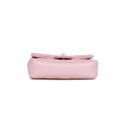 Chanel Mini Rectangular Flap Bag with Heart Chain Pink Lambskin Antique Gold Hardware