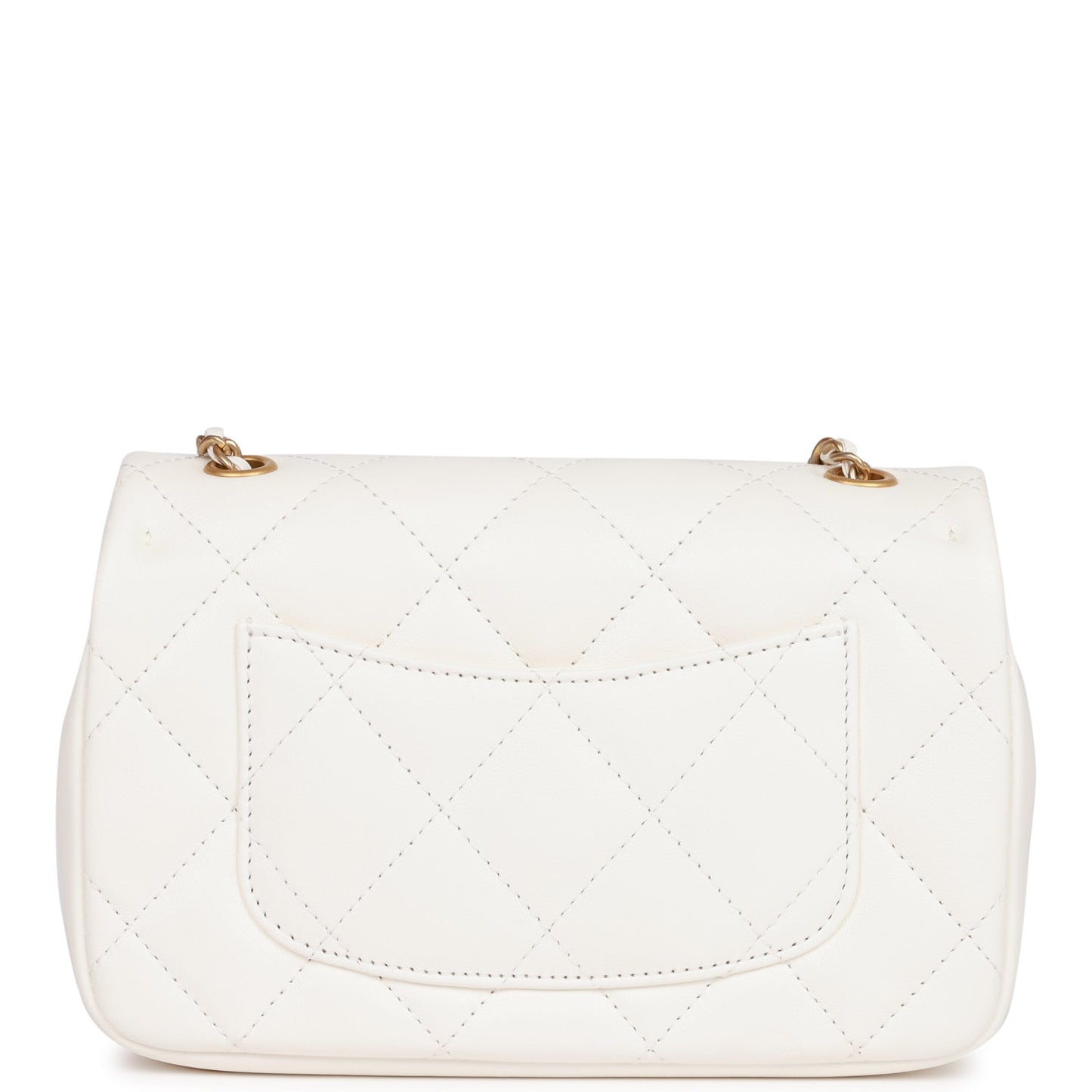 Chanel Mini Rectangular Flap Bag with Heart Chain White Lambskin Antique Gold Hardware