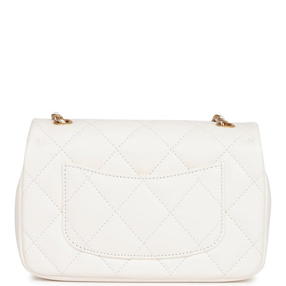 Chanel Mini Rectangular Flap Bag with Heart Chain White Lambskin Antique Gold Hardware
