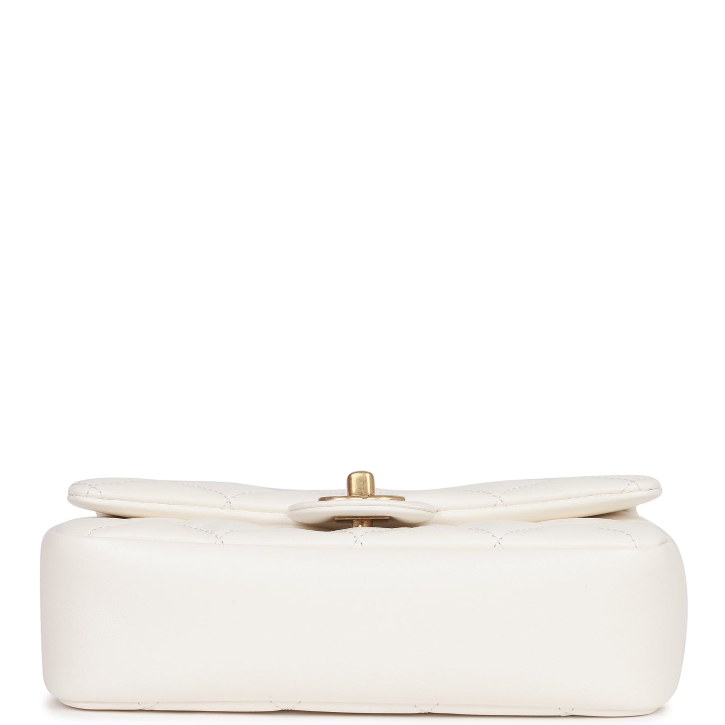 Chanel Mini Rectangular Flap Bag with Heart Chain White Lambskin Antique Gold Hardware