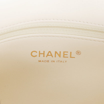 Chanel Mini Rectangular Flap Bag with Heart Chain White Lambskin Antique Gold Hardware