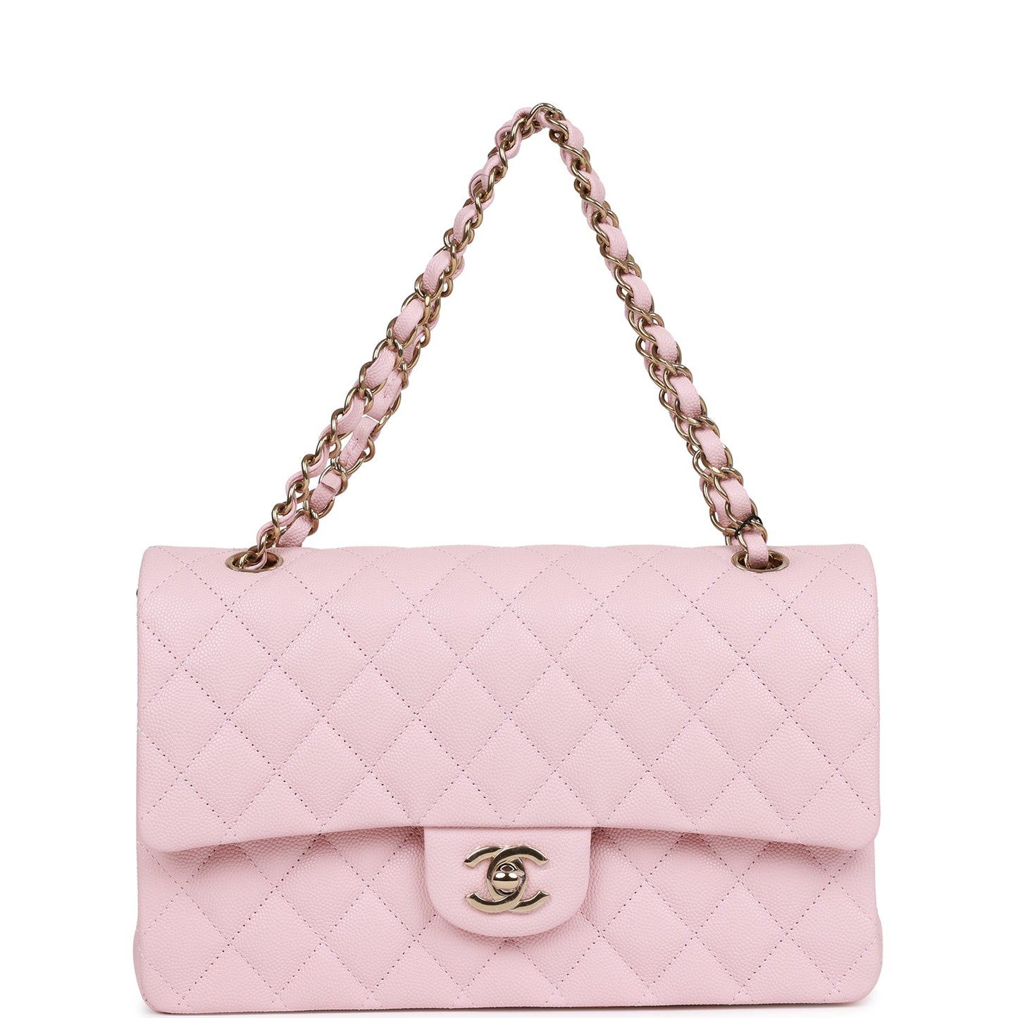 Chanel Medium Classic Double Flap Bag Light Pink Caviar Light Gold Hardware
