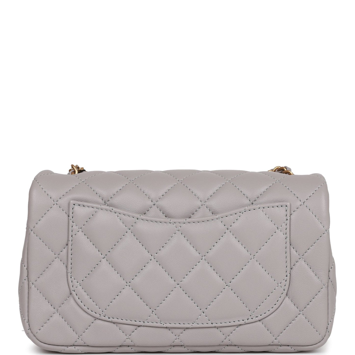 Chanel Pearl Crush Mini Rectangular Flap Bag Light Grey Lambskin Antique Gold Hardware